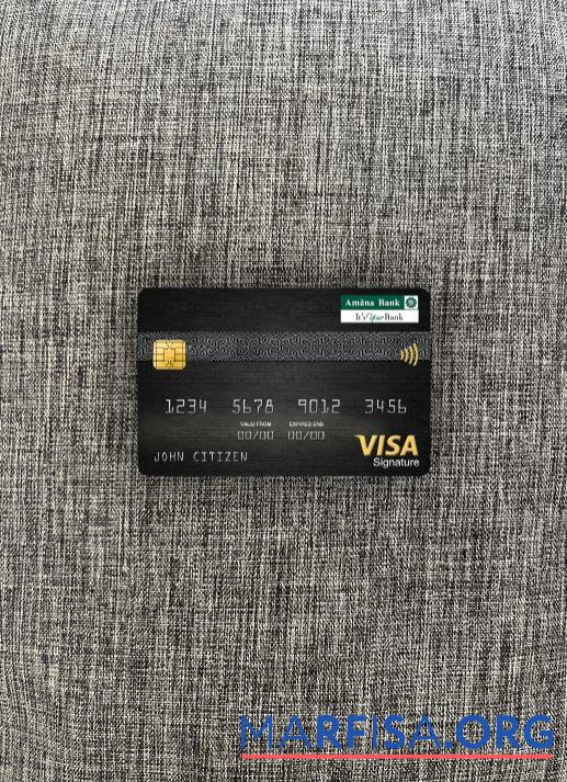 Realistic Sri Lanka Amana bank visa signature card photolook front download for verification